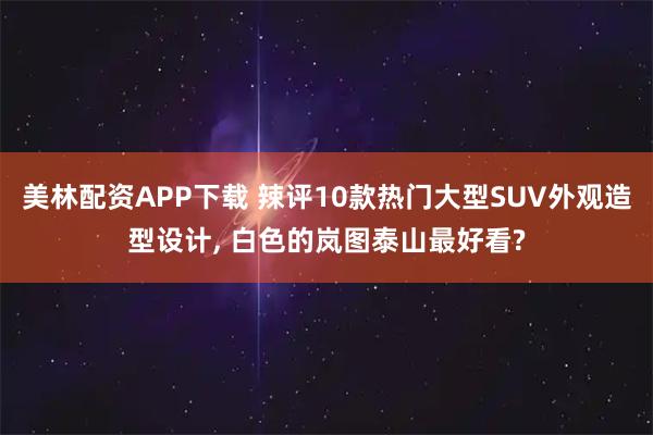 美林配资APP下载 辣评10款热门大型SUV外观造型设计, 白色的岚图泰山最好看?
