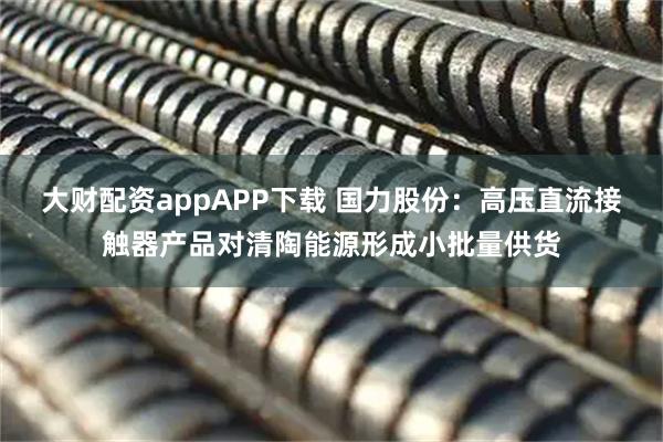 大财配资appAPP下载 国力股份：高压直流接触器产品对清陶能源形成小批量供货