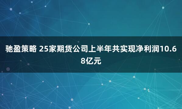 驰盈策略 25家期货公司上半年共实现净利润10.68亿元